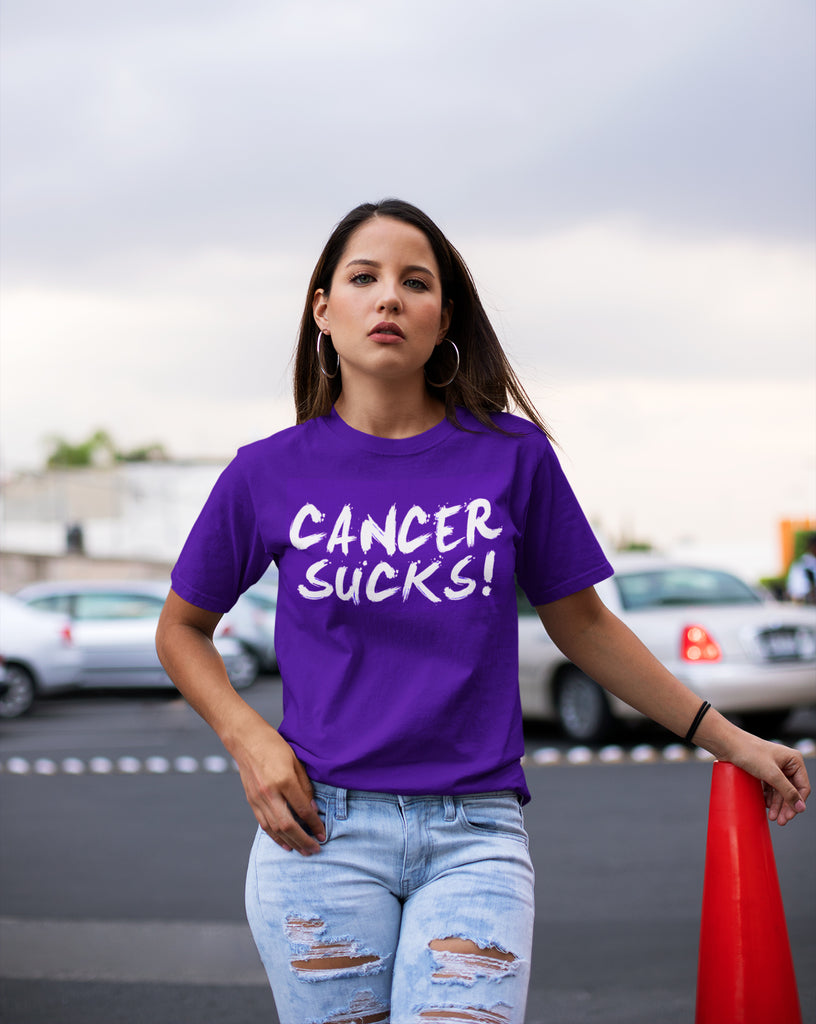 CANCER SUCKS Copycat Purple Tee WHITE Logo